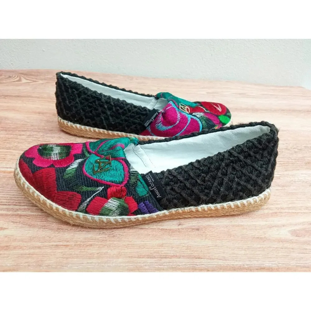 Angel Lozano Mexico Women’s Shoes Flats Floral Embroidered Size 6